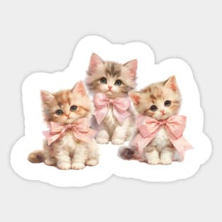 Coquette Cute Kittens with Pink Bows Sticker